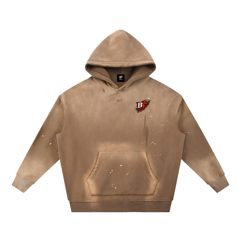 Vintage Washed Frayed Fleece Hoodie