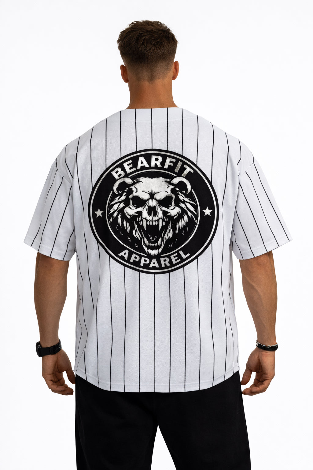 Bear Skull Pinstripe Baseball Jersey
