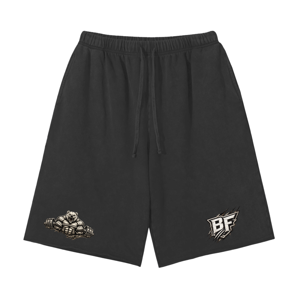 Long Snow Washed Raw Hem Shorts